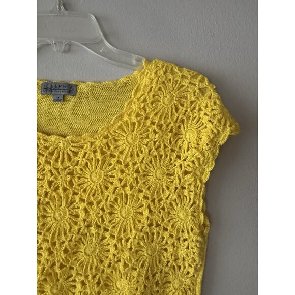Joseph A Yellow Crochet Sweater Women’s Size Medium Bright Sleeveless Artsy Knit - Picture 3 of 10